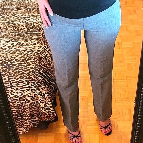 RARE Crochet Hem Stretch Heather Grey Straight Leg Pants! 9 - Picture 10 of 15